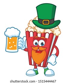 popcorn mascot character vector design with green hat patrick day