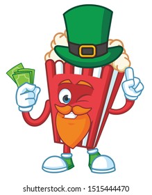 popcorn mascot character vector design with green hat patrick day
