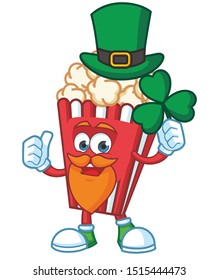 popcorn mascot character vector design with green hat patrick day