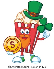 popcorn mascot character vector design with green hat patrick day