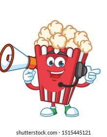 popcorn with megaphone mascot character vector design