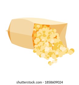 Popcorn in a microwave bag. Vector flat illustration.