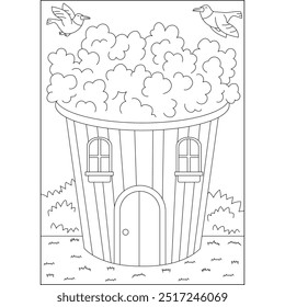 popcorn miniature house coloring book page for kids and adults creative coloring mindful relaxation activity