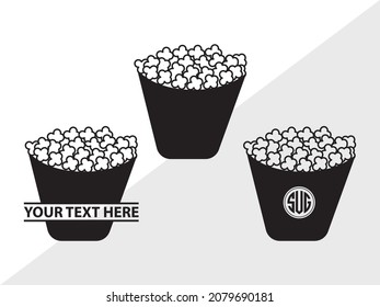 Popcorn Monogram, Movie Popcorn, Printable Vector Illustration