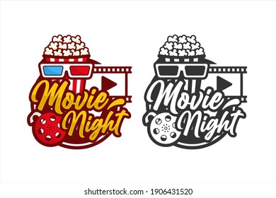Popcorn Movie Night Design Premium Logo