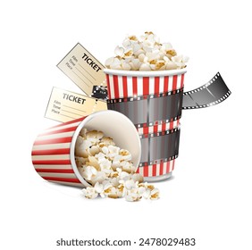 Popcorn and movie tickets. Vector illustration