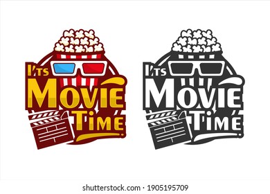 Popcorn movie time design premium logo