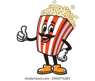Popcorn with mustache cartoon mascot illustration character vector hand drawn clip art