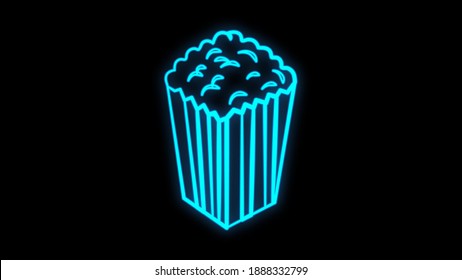 Popcorn neon sign, bright signboard, light banner. Popcorn logo neon, emblem. Vector illustration