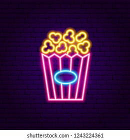 Popcorn Neon Sign. Vector Illustration of Snack Promotion.