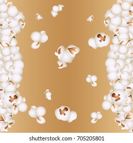 Popcorn on brown background. Cinema snack. Movie time. Vector illustration.