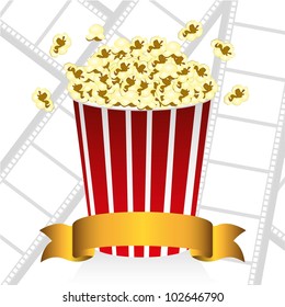 popcorn on movie tape background, vector illustration