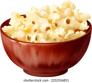 Popcorn on Red Bowl Detailed Hand Drawn Illustration Vector Isolated