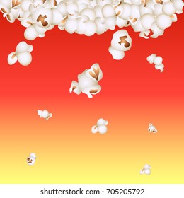 Popcorn on red and yellow background. Cinema snack. Movie time. Vector illustration.