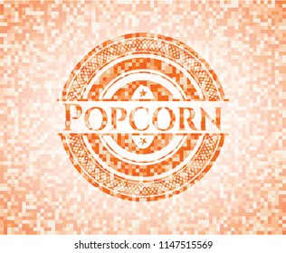 Popcorn orange mosaic emblem with background