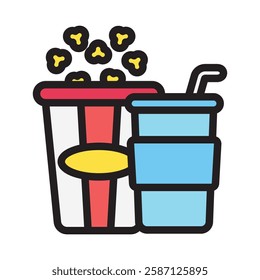 Popcorn outline color, mini illustration icon. use for modern concept, print, UI, UX kit, web and app development. Vector EPS 10, related to entertainment, festival, funfair and hobbies.