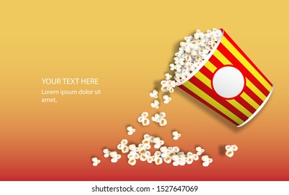 Popcorn pack design. Popcorn box in 3D paper art style design isolated on gradient color background. - Vector 
