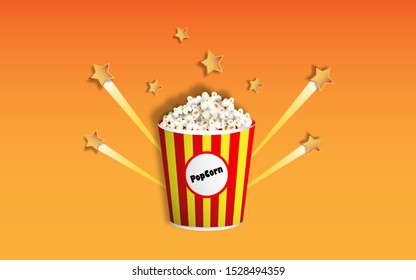 Popcorn pack illustration in paper art style isolated on gradient color background for your ads, promotion, banner flyer. vector illustration