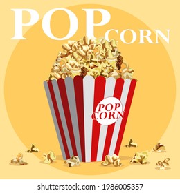 Popcorn packaging design. Popcorn box on a yellow background. Vector 