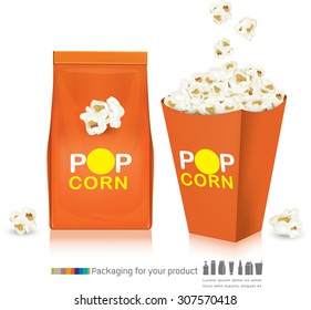 Popcorn packaging.vector illustration. Isolated on white background