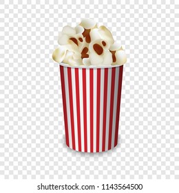 Popcorn paper glass mockup. Realistic illustration of popcorn paper glass vector mockup for on transparent background