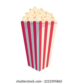 Popcorn in paperbucket isolated on white background. Movie industry concept. Vector illustration for cinema business