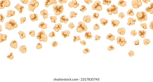 Popcorn pattern. Cartoon falling popping corn, salty or sweet popcorn snack flat vector background illustration