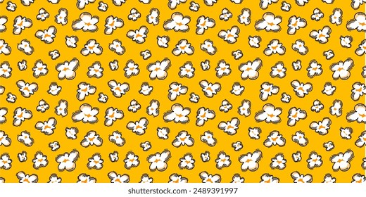 Popcorn pattern for packaging snacks. Popcorn fluffy flakes pattern. Popcorn Background pattern. doodle popcorn seamless pattern background.