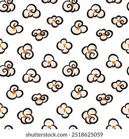 Popcorn pattern for packaging snacks. Popcorn fluffy flakes pattern. Popcorn Background pattern. doodle popcorn seamless pattern background.