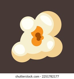 Popcorn piece vector illustration. Salty or sweet snack from corn or souffle for watching movies isolated on brown background. Food, cinema concept