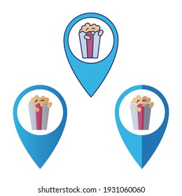 Ubicación del icono del pin de palomitas con 3 estilos de color de contorno, gradiente y plano