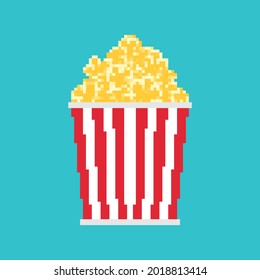 Popcorn pixel art isolated. 8 bit Sweetness vector illustration