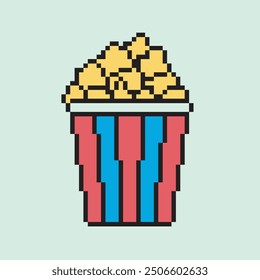 popcorn pixel art, vector illustration on isolated background.