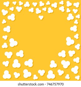 Popcorn popping. Heart shape frame. Cinema movie night sign symbol. Tasty food. Flat design style. Yellow background. Vector illustration