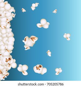 Popcorn rain on blue background. Cinema snack. Movie time. Vector illustration.