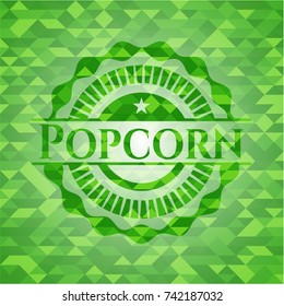 Popcorn realistic green emblem. Mosaic background