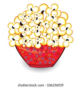 Popcorn in a red bucket. Illustrations on white background for design