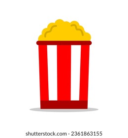 Popcorn in red bucket snack icon flat vector design