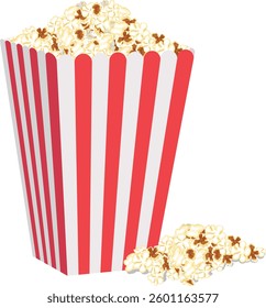 popcorn in red and white striped box.