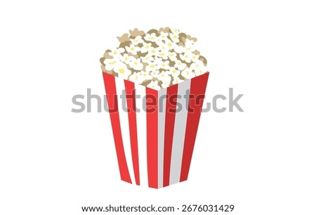 Popcorn in red and white striped bucket flat vector illustration