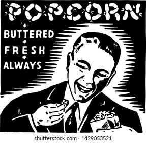 Popcorn - Retro Ad Art Banner for Theater Goers