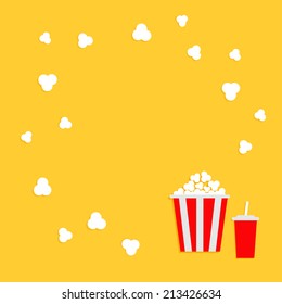 Popcorn round frame. Cinema icon in flat dsign style. Vector illustration
