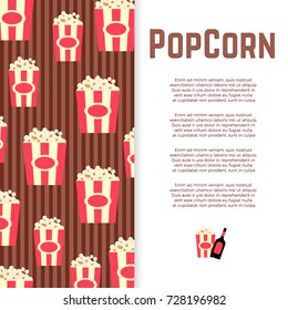 Popcorn and sauce banner design. Poster with flat snack. Vector illustration