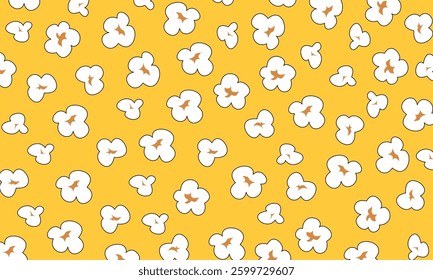 Popcorn seamless pattern. Popcorn pattern background. Popcorn seamless pattern with pop corn snack icons. Graphic design for pop corn pack. Fast food packaging design.