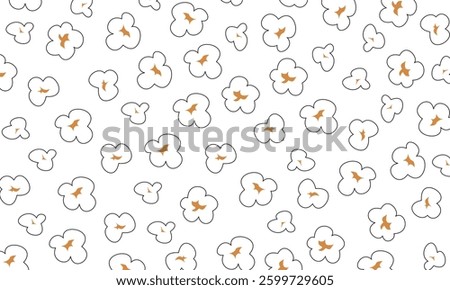 Popcorn seamless pattern. Popcorn pattern background. Popcorn seamless pattern with pop corn snack icons. Graphic design for pop corn pack. Fast food packaging design.