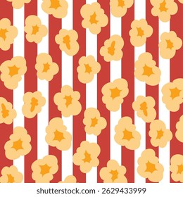 popcorn seamless pattern. Cinema background. Fast food packaging design for bucket
