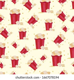 Popcorn. Seamless pattern fast food icons. Can be used for various kinds of design, calligraphy and wrapping paper.