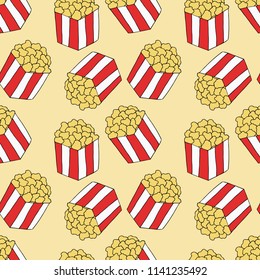 Popcorn seamless pattern. hand drawn illustration. Bright cartoon illustration for children's greeting card design, menu, fabric and wallpaper.