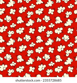 Popcorn seamless pattern on bright red background design. vector illustration cute cartoon, vintage style