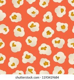 Popcorn seamless pattern on orange background. Vector illustration.